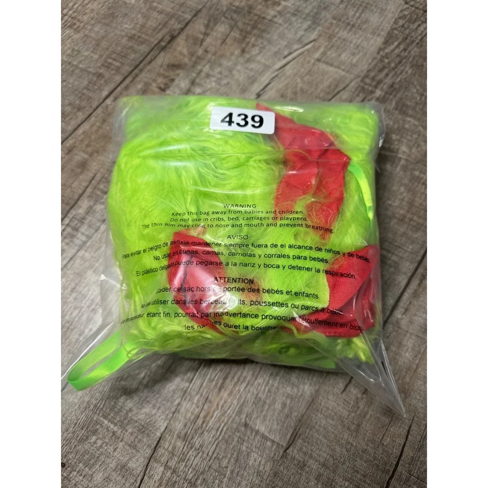Green Faux Fur Grinch Christmas Bow Red Accent Holiday Wall Decor Wreath